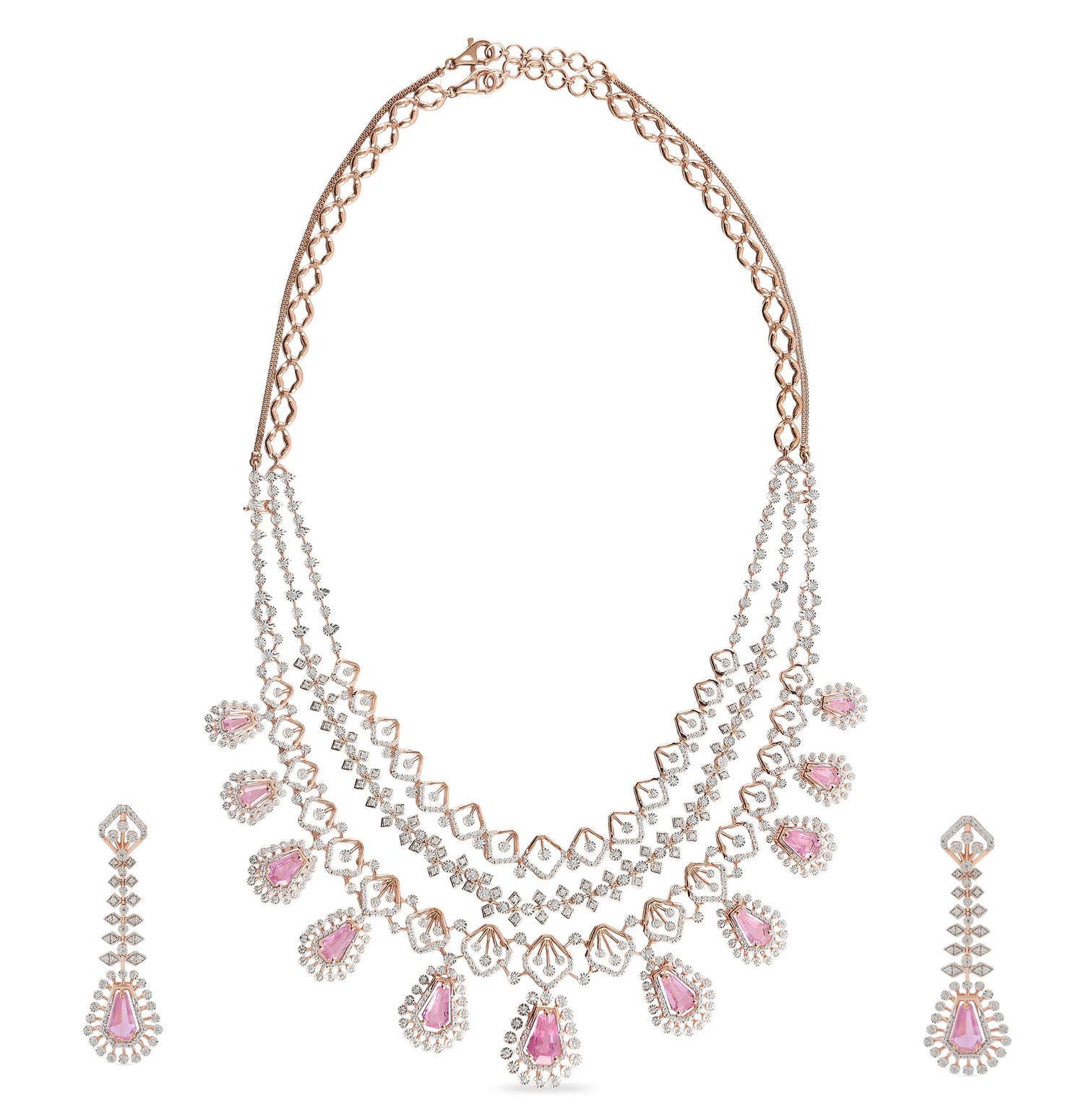 Regal Layered Geometric Drop Necklace and Earring Jewelry Set