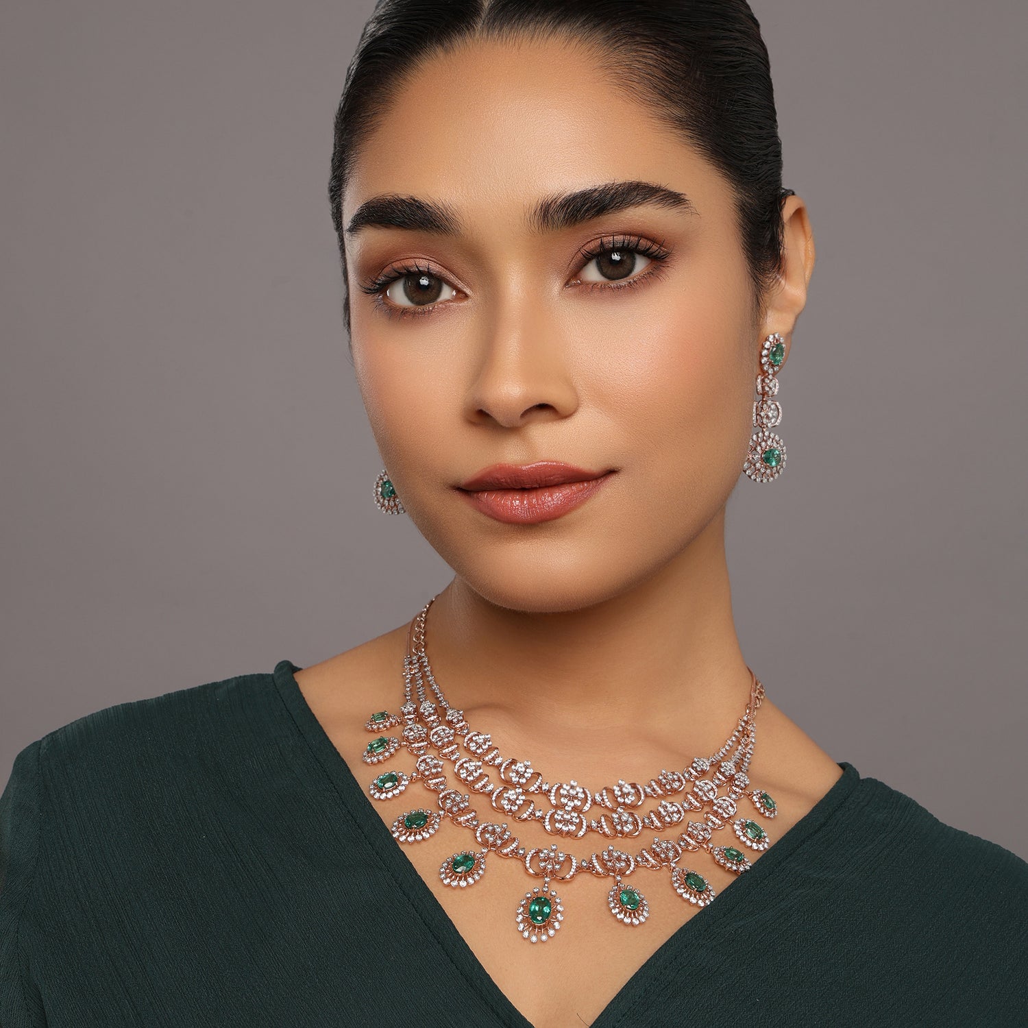 Regal Grandeur Tiered Necklace and Statement Drop Earring Jewelry Set