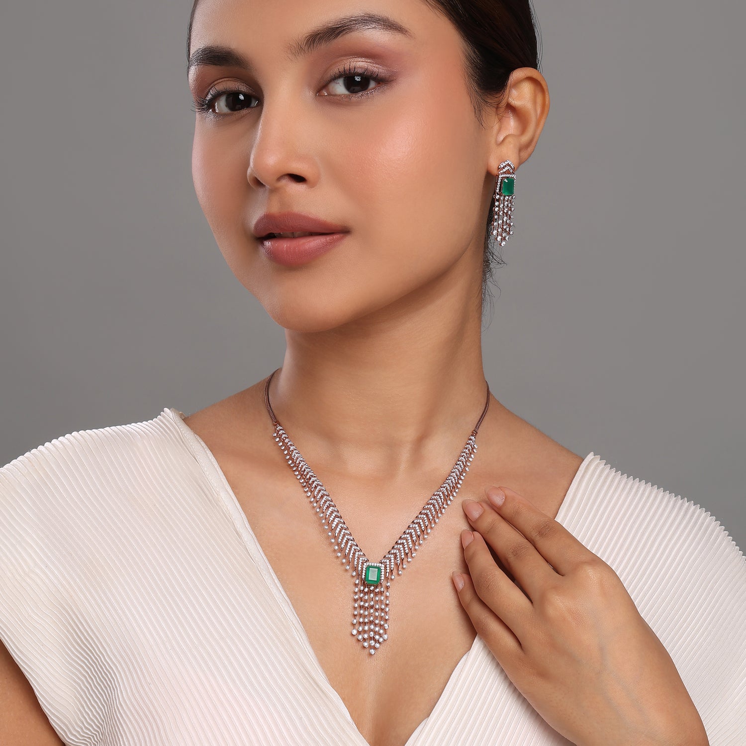 Graceful Chevron Fringe Necklace and Earring Jewelry Set