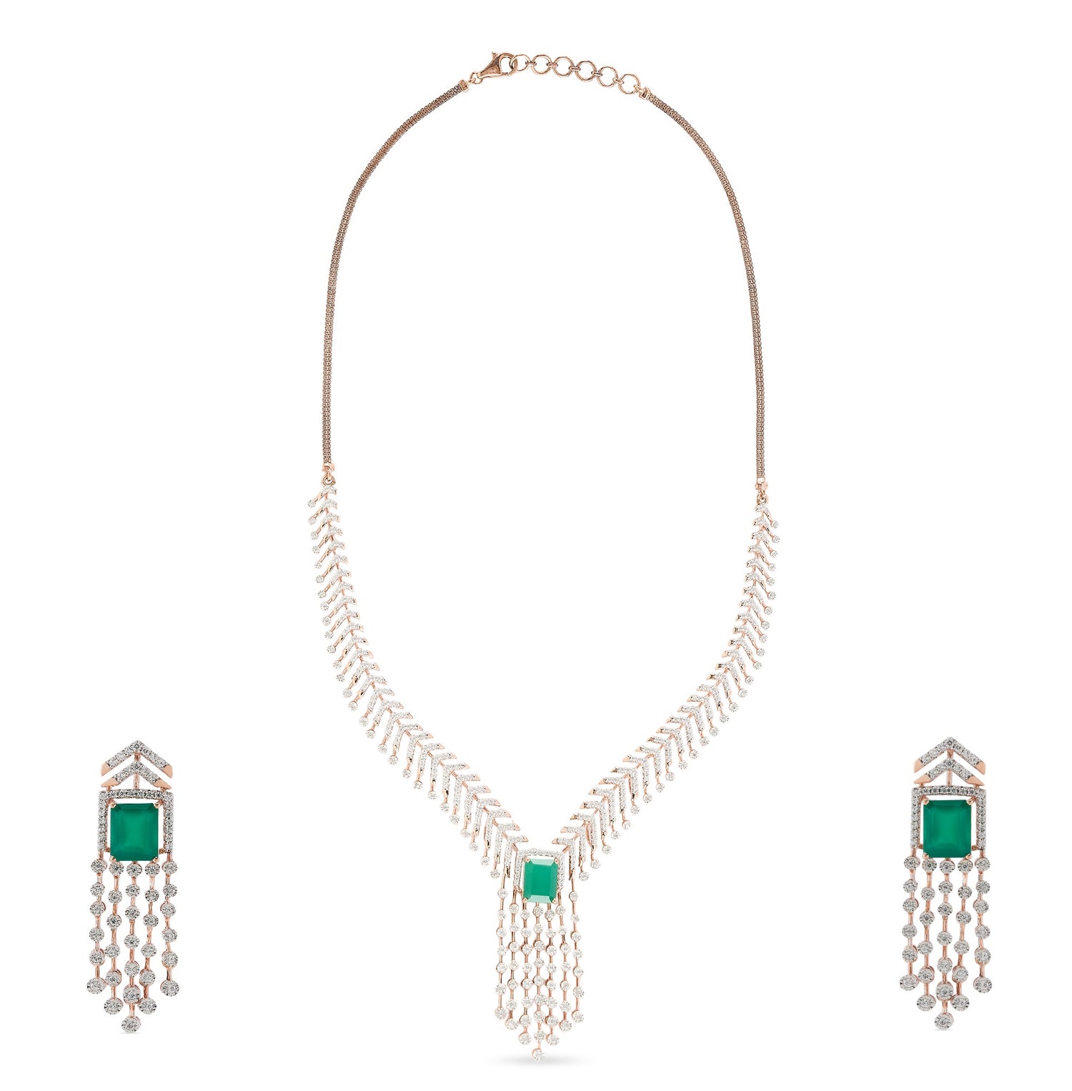 Graceful Chevron Fringe Necklace and Earring Jewelry Set