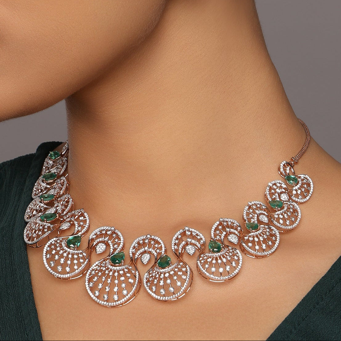 Fan-Inspired Statement Necklace with Intricate Circular Motifs