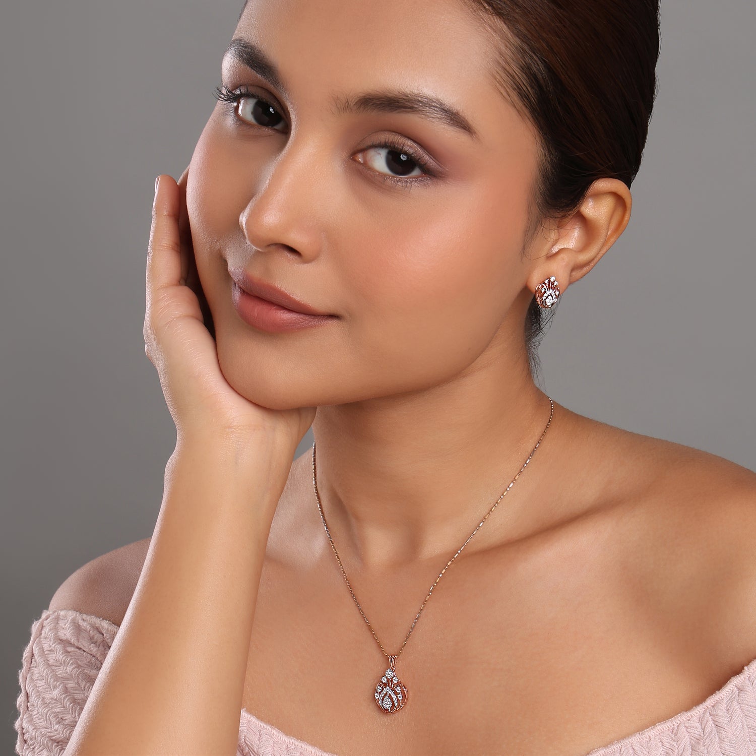 Radiant Lotus Arc Pendant and Earring Set of Grace
