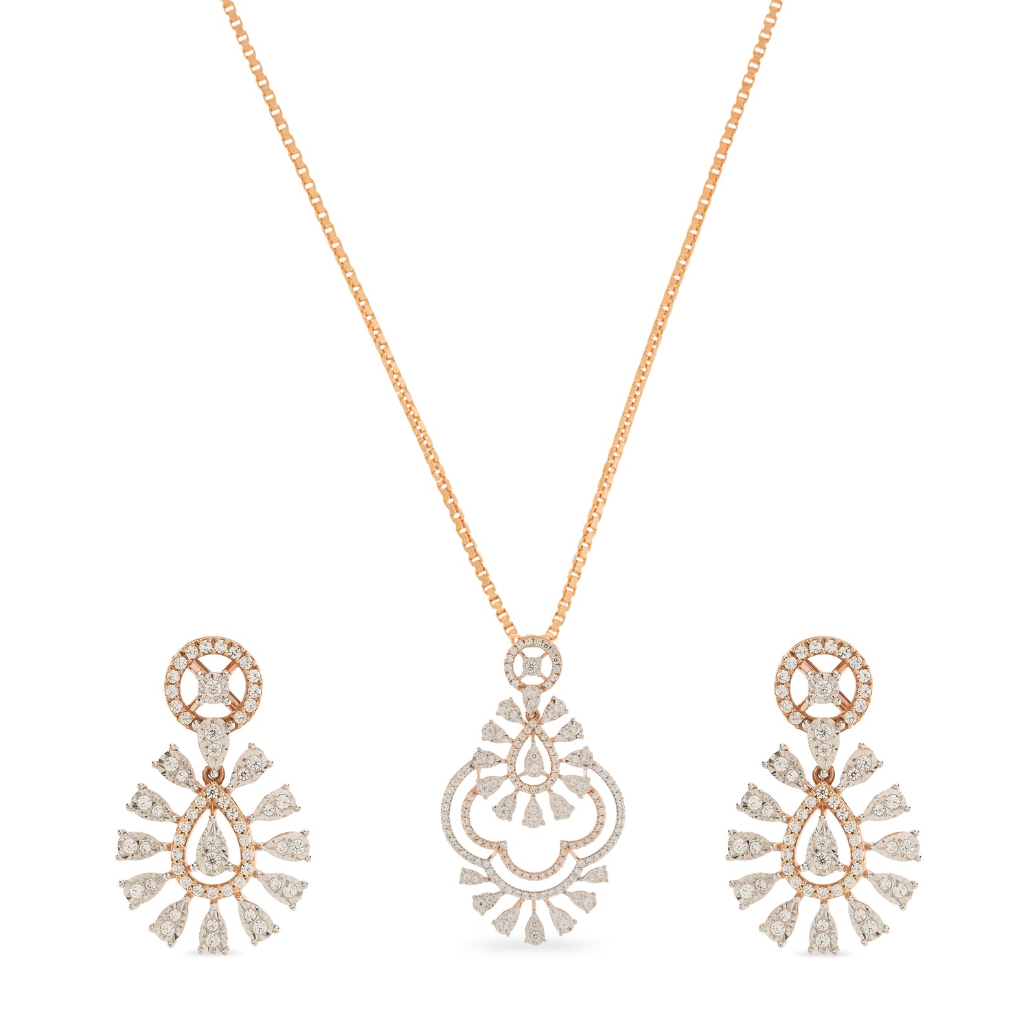 Regal Sunburst Drop Pendant and Earring Splendor Set