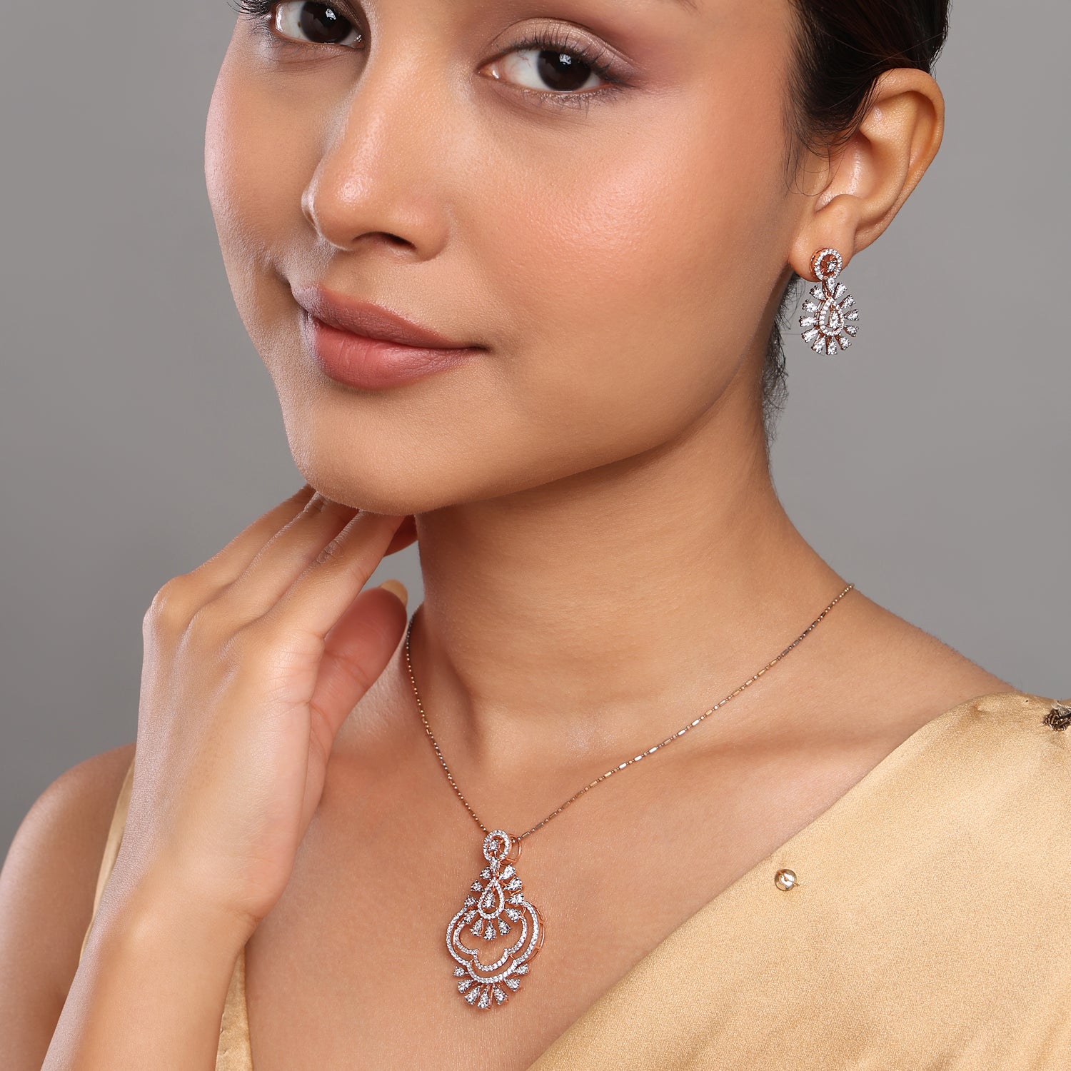 Regal Sunburst Drop Pendant and Earring Splendor Set