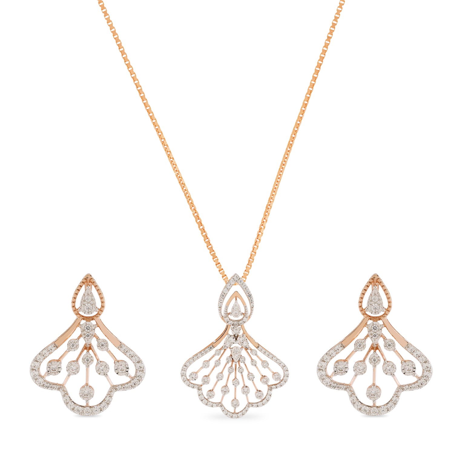 Graceful Teardrop Motif Pendant and Earring Set with Flowing Openwork