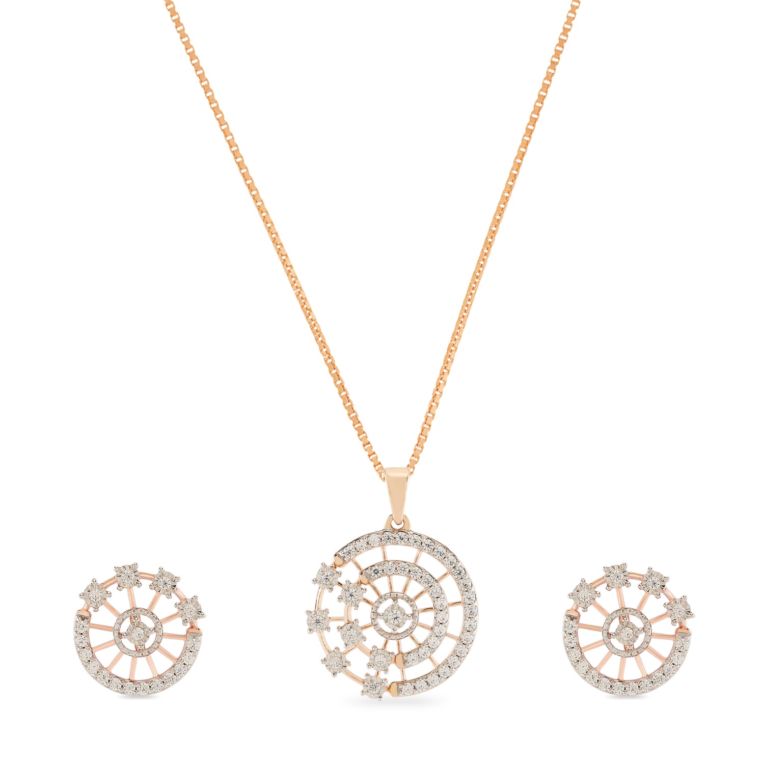 Celestial Wheel Pendant and Earring Set with Modern Harmony