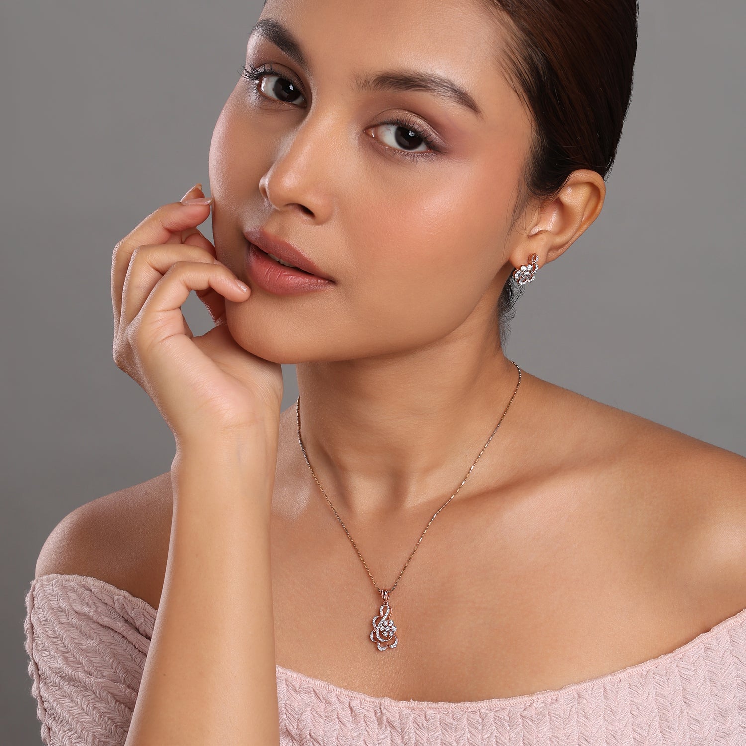 Eternal Swirl Bloom Pendant and Earring Grace Set