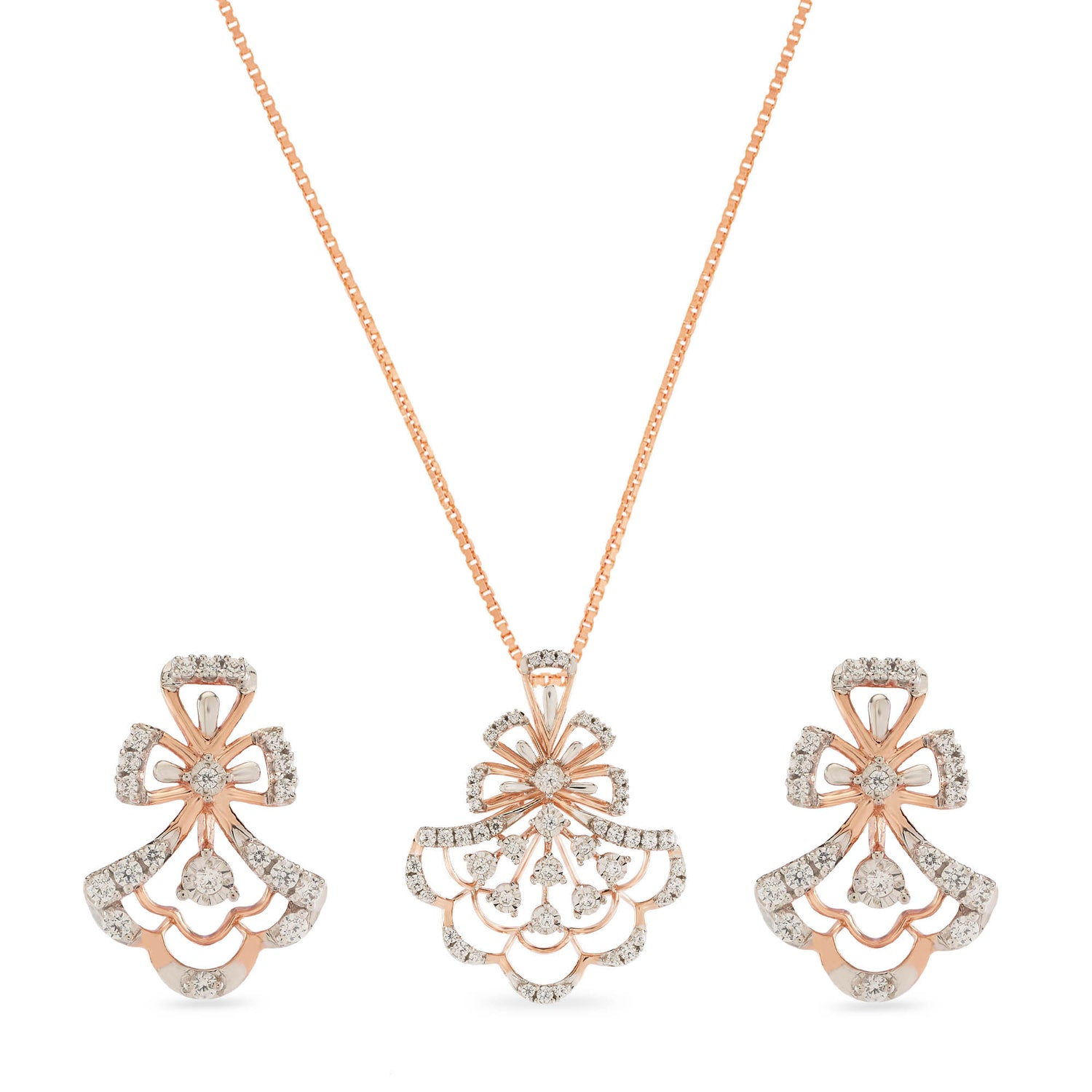 Radiant Floral Motif Necklace and Earring Set with Intricate Openwork