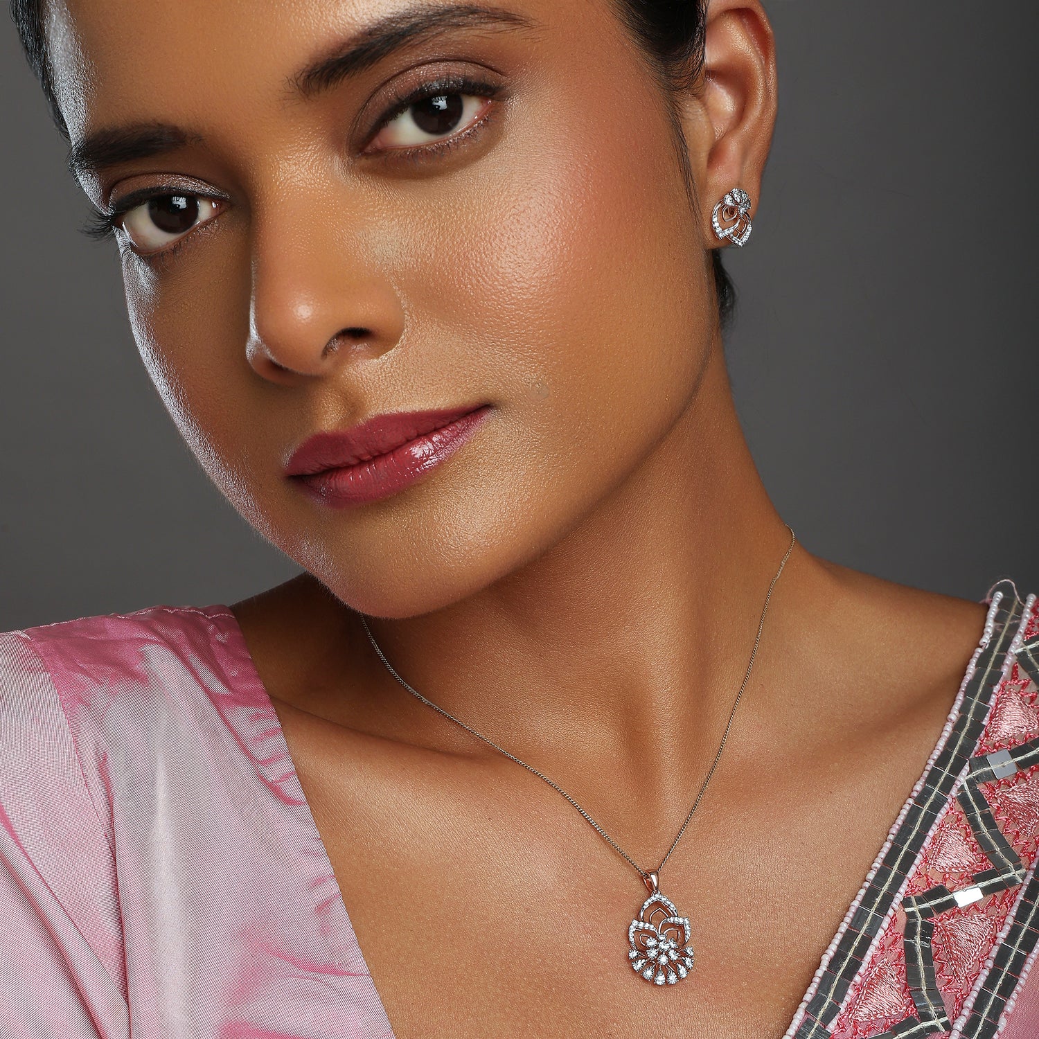 Blooming Radiance Floral Pendant and Earring Harmony Set