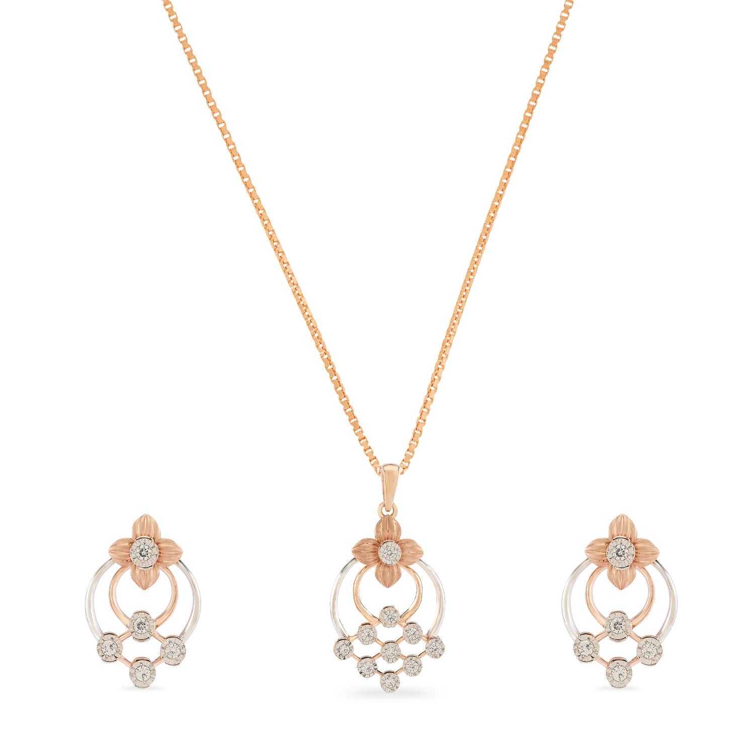 Floral Halo Drop Pendant and Earring Harmony Set