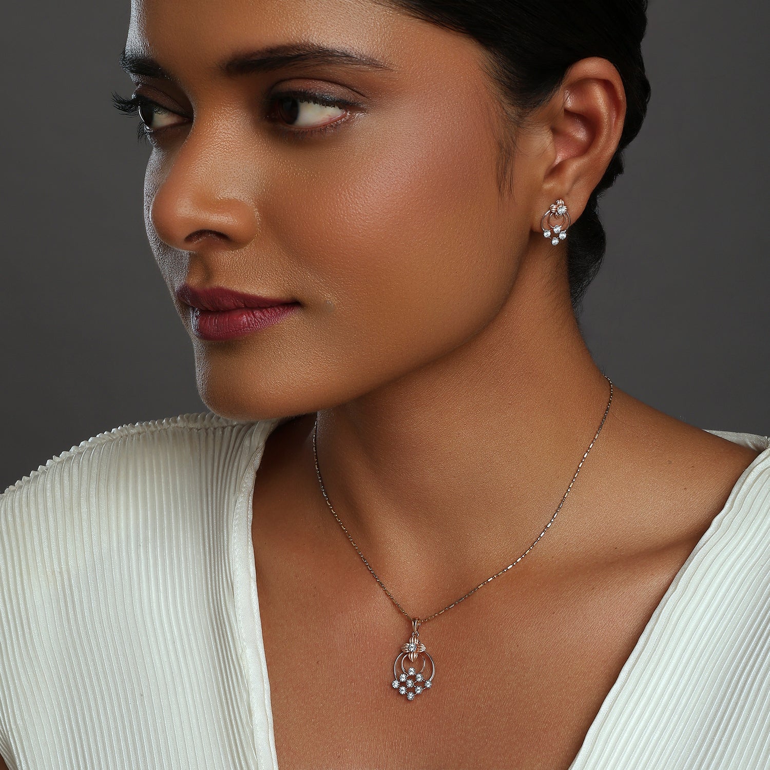 Floral Halo Drop Pendant and Earring Harmony Set