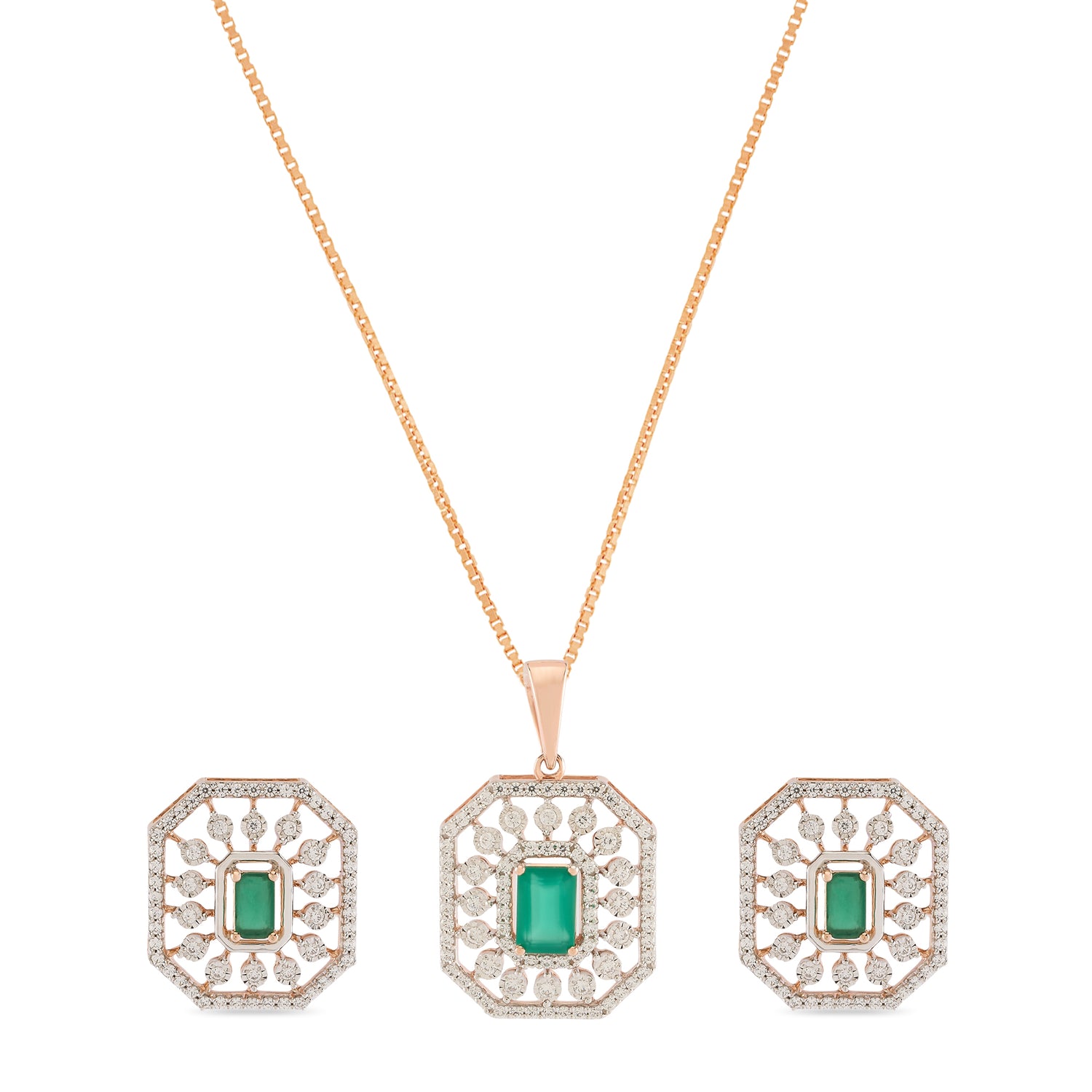 Regal Octagon Pendant and Earring Set with Timeless Elegance