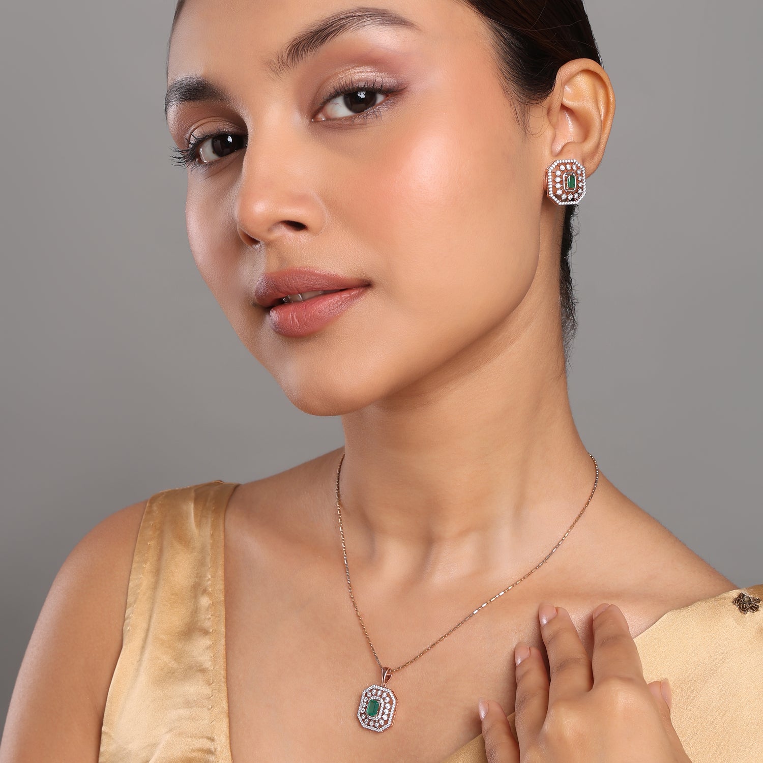 Regal Octagon Pendant and Earring Set with Timeless Elegance