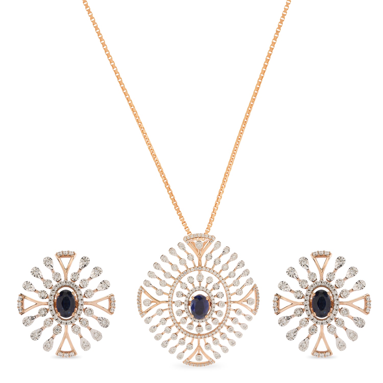 Radiant Sunburst Motif Necklace and Earring Set with Ornate Detailing