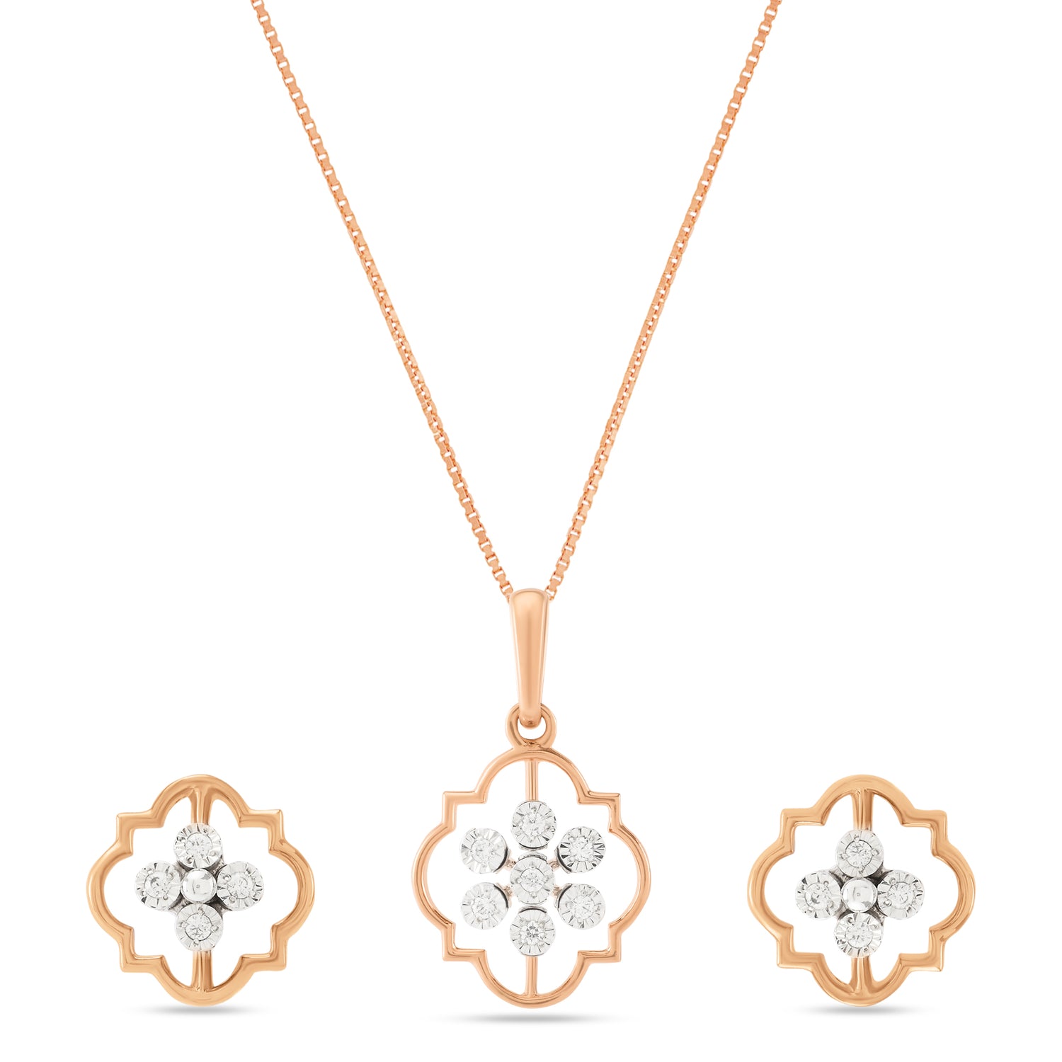 Blossom Motif Pendant and Earring Set for Timeless Elegance