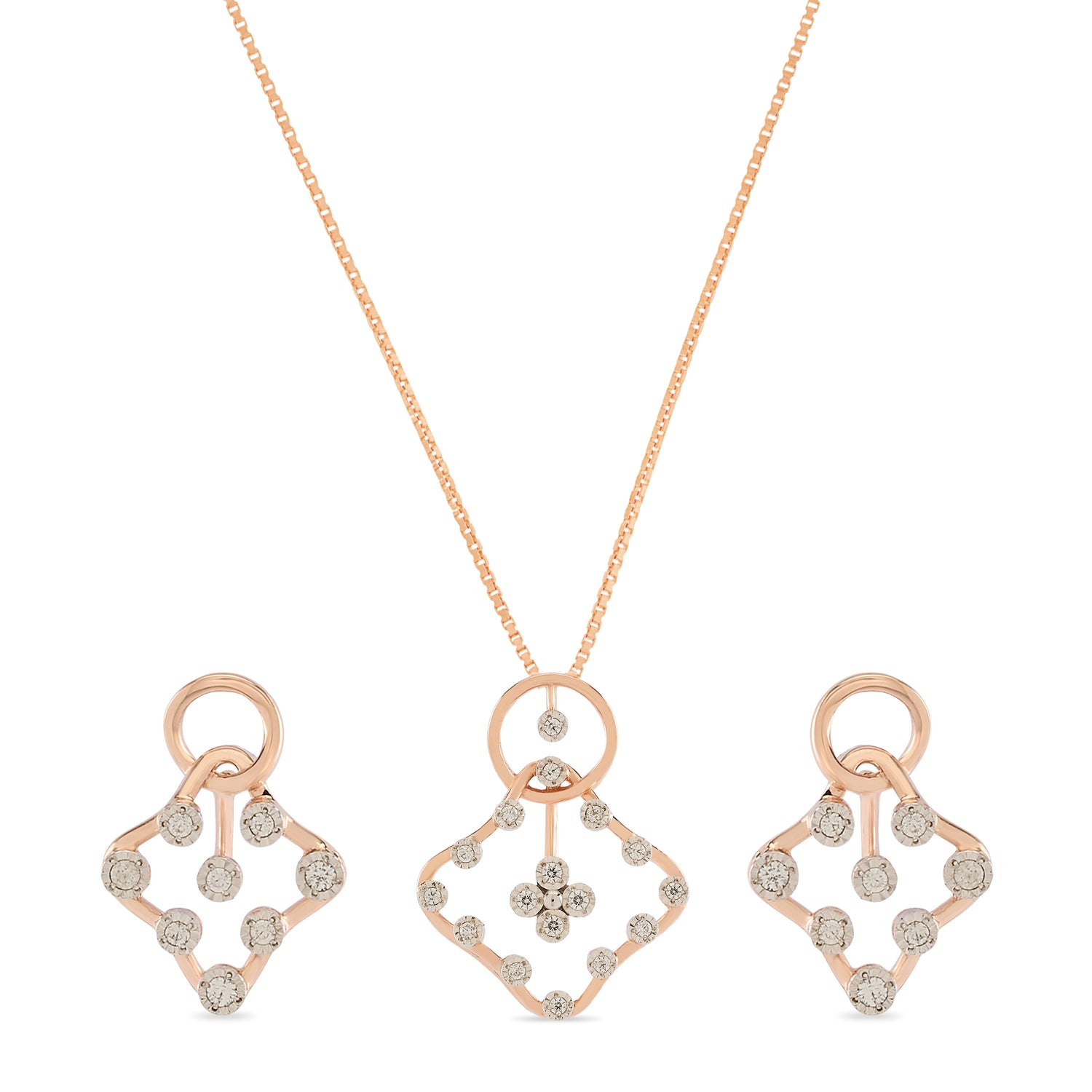 Luminous Lattice Drop Pendant and Earring Elegance Set